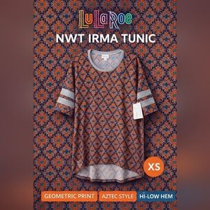 LuLaRoe Irma Tunic Geometric Aztec Print Hi-Low Top NWT Extra Small
